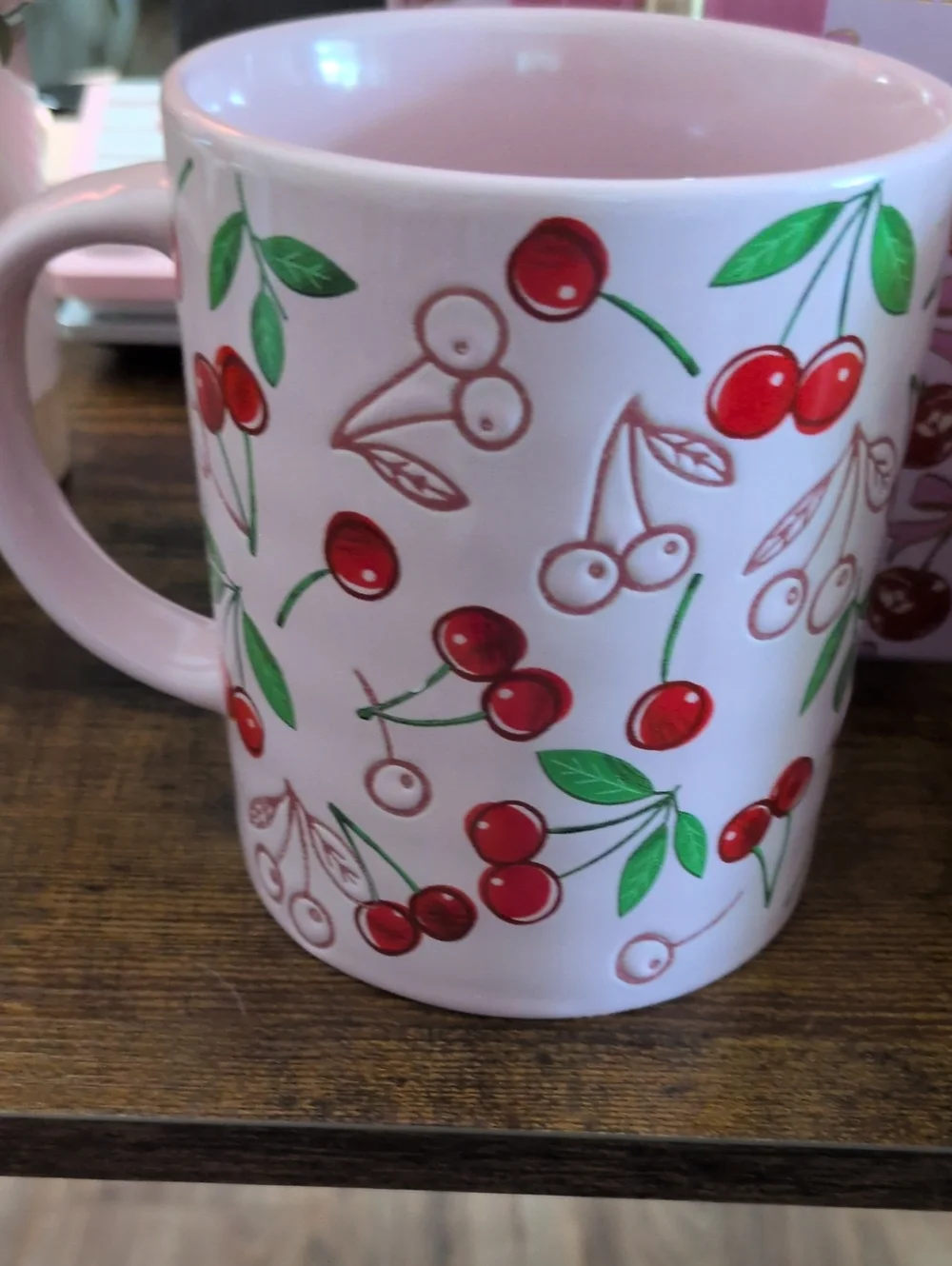 Cherry Print Pink Ceramic Mug Set Qty 2 And Sweet Moments Cherry Journal Bundle